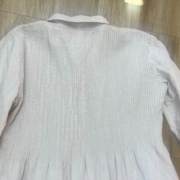 Kate Hill Shirt 100% Linen Women's Large Oatmeal Career Tunic Bib Button Down - Picture 7 of 8
